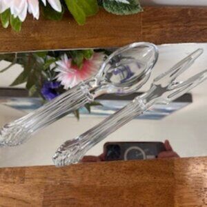 Vintage Clear Glass Salad Serving Fork and Spoon –‎ Mid-Century Elegant Serving